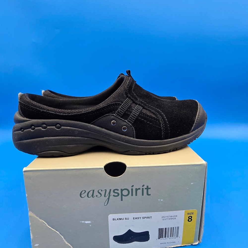 Easy Spirit ES7 Tipper Black Suede Slip On Mule Clog Comfort Shoes Size 8